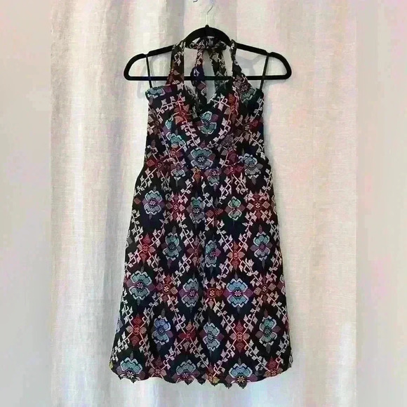 Anthropologie Edme & Esyllte Primula Black Floral Halter Dress Size 2 Small - Picture 2 of 8